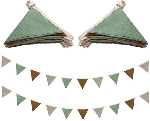 Kotkiddy 2 Stück Wimpelkette Kinderzimmer Deko, Babyzimmer Deko, Kinderzimmer Hausbett Deko, Musselin Baumwolle Stoff Wimpelkette, Tolles Zubehör Für Hausbett(B)