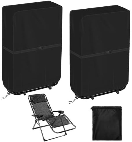 COITEK 2 Pack Outdoor Zero Gravity Folding Chair Cover, 27.98 W x43.3 H Waterproof Dustproof Folding Lawn Lounge Chair Cover with Storage Bag(110x71 cm, Black)