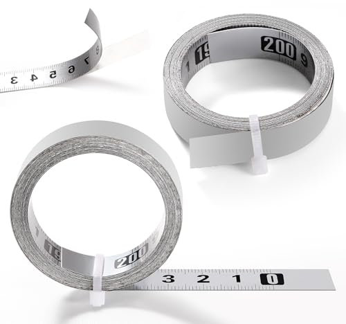 YIXISI 2 Pièces Mètre Ruban Auto-Adhésif 2m, Règle Métrique, Ruban à Mesurer en Acier de Droite à Gauche, pour Établis et Machines, Argent