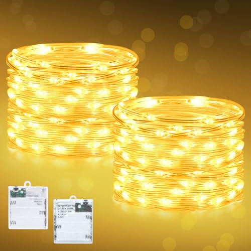Dalugo Battery Fairy Lights with Timer, 2 Pack 3M 30 LED Twinkle Battery Operated Fairy Lights for Bedroom, Living Room, Party, Indoor Outdoor Decorations (Warm White)