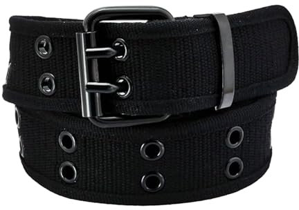 XDGBGFN Nietengürtel Gürtel für Herren und Damen, Verstellbare Doppelter Loch Schwarz Nietengürtel Stoffgürtel (Schwarz)