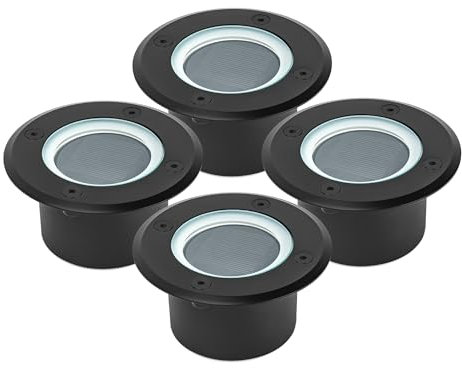 Brendz 4 Stück Solar Bodenleuchten Aussen, LED, 20 Lumen, IP67 Wasserdicht, 3000K Warmweißes Licht, Lithium-Polymer-Akku, Solar Gartenleuchten, Bodenstrahler Außen, Schwarz, Doha