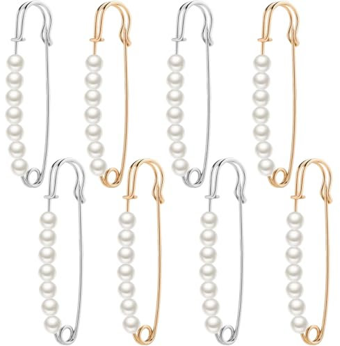 MAEXUS Lot de 8 Broches à Perles, Épingles à Nourrice pour Robe de Mariée, Écharpes et Vêtements