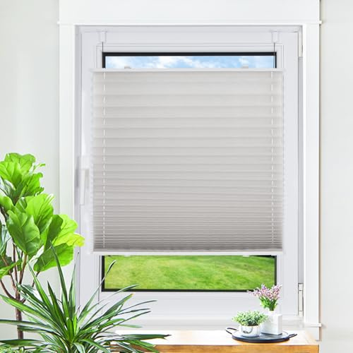 Homland Plissee ohne Bohren Klemmfix Grau B110 x H120 cm, Plissees für Fenster und Tür, Jalousie Easyfix Plisseerollo mit Klemmträger Sonnenschutz und Sichtschutz lichtdurchlässig Rollo
