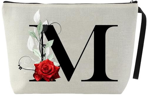 Blisswave Trousse de Toilette A-Z, Cadeaux Personnalisés pour Femmes, Fille, Maman et Amies, Noël, Anniversaires, Petite Trousse Maquillage Roses Élégante et Mignonne, Ornée de Vos Initiales (Beige)