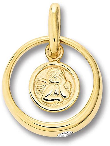 Zirkonia Taufring mit Schutzengel Anhänger aus 333 Gelbgold