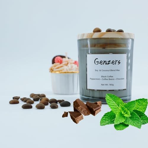 Bougie au café noir parfumée, forte combustion propre, cire de soja à la menthe poivrée, vanille, noix de coco, café torréfié pour la maison, bougie en pot de chocolat avec mèche en coton pour