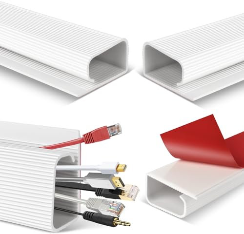 Desk Cable Tidy, Cable Raceway White, Under Desk Cable Management, j Channel Cable Trunking Self Adhesive For Pc Tv Wire Cords, 4 Pack