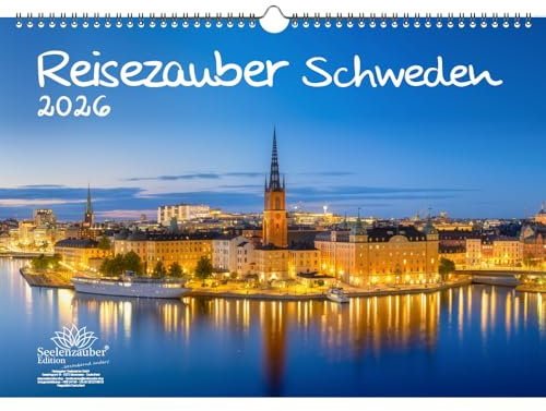Reisezauber Schweden DIN A3 Kalender für 2026 Stockholm Reise - Set-Inhalt: 1x Kalender 1x Weihnachtsanhänger 1x Grußanhänger (gesamt 3 Teile)