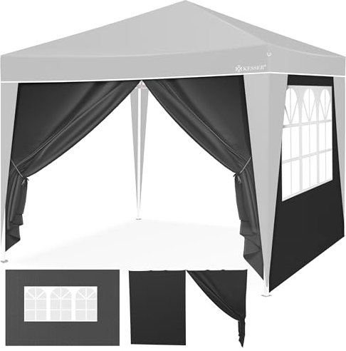 KESSER® 2X Seitenwand für Pavillon 3x3m - Faltpavillon Pop Up | klappbar | platzsparend | verstaubar| mit Reißverschluss| Seitenfenster Transparent| Wetterbeständig | Pavillon Seitenteile | Schwarz