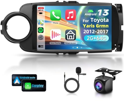 2G&64G VECHTEL 9 Autoradio pour Toyota Yaris Grmn 2012-2017 avec Carplay Android Auto sans Fil,Android 15,Bluetooth FM/RDS Radio,EQ,Mirror Link,Navigation Wi-FI/caméra de recul AHD/CANBUS
