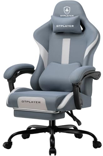 GTPLAYER Sedia da gioco, ergonomica, da gioco, con poggiatesta e cuscino lombare, imbottita, con poggiapiedi, poltrona girevole, capacità 150 kg, colore: blu