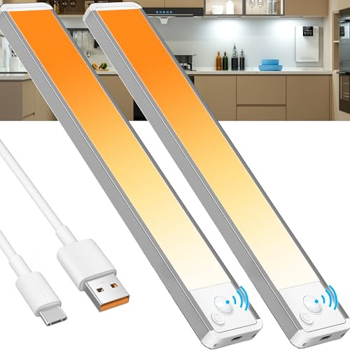 GWULC 2700K Warmweiß 20CM 2 Stück Schrankbeleuchtung Unterbauleuchte Küche LED Bewegungsmelder Licht Akku Lampe