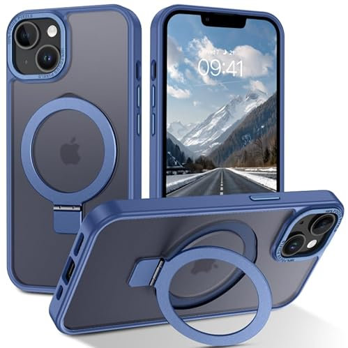 DOMAVER Case for iPhone 13 Mini, Magnetic [Compatible with mag-safe] Stand Holder Shockproof Matte Cover Anti-Yellowing Cover Hard Slim Frosted Matte Phone Cases for iPhone 13 Mini 5.4, Blue