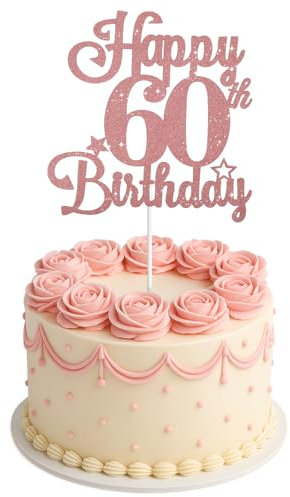 ZEYIYER 60th Cake Toppers, 60th Happy Birthday Cake Decoration for Women Ladies, 60 Years Old Cake Pick for Party Supplies (Rose Gold)