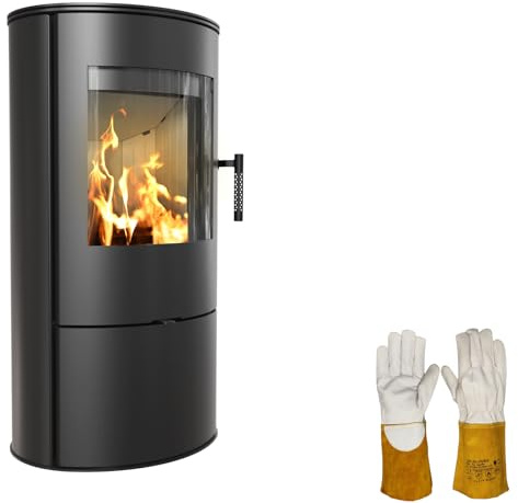 KRATKI Kaminofen aus Stahl Holzofen ROLLO 7kW Panorama Ø150 BImSchV 2 EEK A | Freistehend aus Stahl, schwarz, 80,1% Wirkungsgrad, raumluftunabhängig, Ecodesign, Aschekasten
