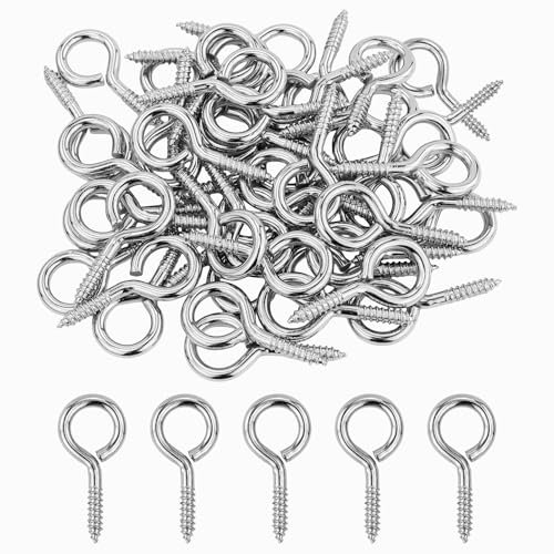 45 viti per occhi, occhielli a vite, in acciaio inox, gancio a occhiello con filettatura, gancio a vite, per fai da te in sughero (argento)