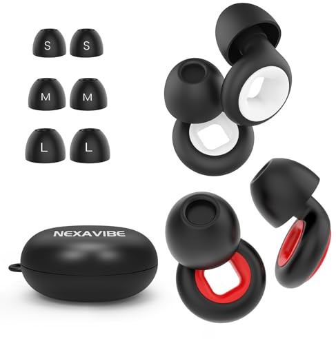 2 Pairs Nexavibe Noise Reduction Earplugs 33db for Sleeping,Concerts,Motorcycle,Focus Work & Travel - Reusable Silicone Ear Plugs for Adults with Portable Case – Includes 3 Sizes for All Ears