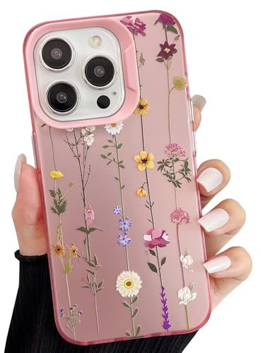 ZTOFERA Pink Case for iPhone 13 Pro (6.1), Aesthetic Phone Case with Flowers Floral Pattern, Glossy Hard PC Back Silicone Bumper Shockproof Protective Cover for Girls Women - Climbing Flowers