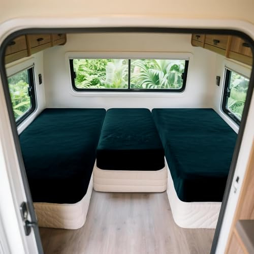 SYLC Spannbettlaken 3er-Set Für Wohnmobil, Wohnwagen Heckbett Spannbetttuch Camping Matratzenbezug, Bettlaken Matratze Für 2 Längsbetten + Mittelteil (Dark Teal)