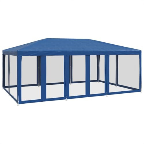 Kangmusi Partyzelt mit 10 Mesh-Seitenteilen Blau 6x4 m HDPE,4010067