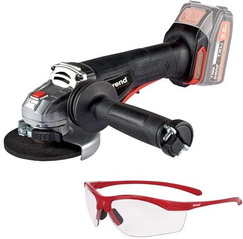 Trend 18V Cordless Brushless Angle Grinder with Anti Vibration Handle & Quick Release Blade and Clear Lens Safety Spectacles, Bare Tool, T18S/AG/SPEC