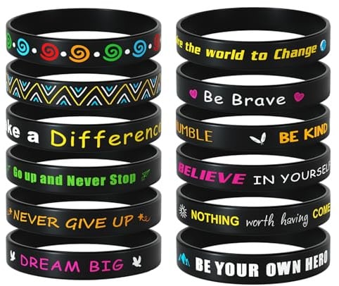 CHRORINE Set di 48 braccialetti in silicone con citazioni ispiratrici, unisex, per insegnanti, amici, studenti, regali incoraggianti, 12 modelli