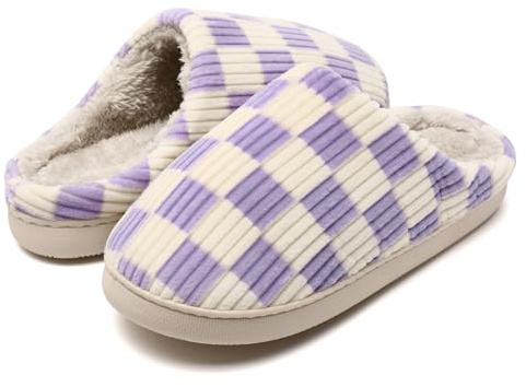 Guyarns Pantofole Donna Uomo Invernali, Ciabatte Donna Invernali quadri in Memory Foam con Suola Antiscivolo Camera da letto Interno Esterno(Viola,40/41 EU)