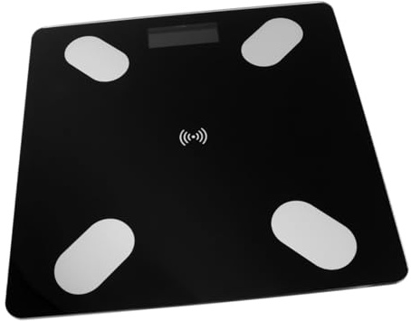 Quadratische Körperfettwaage LED Digitalwaage ohne Batterie Schwarz | Abs und Sicherheitsglas, Historische Messwerte, Gleichbleibend Genaue Messung