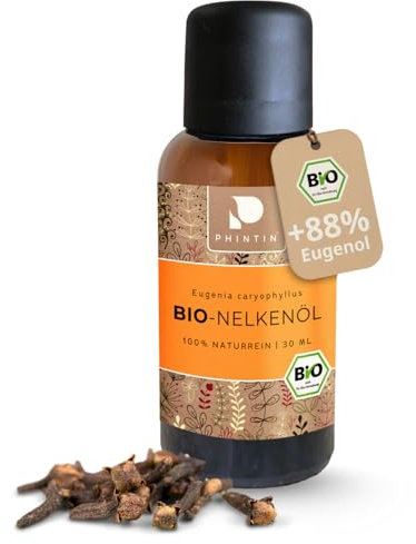 PHINTIN BIO Nelkenöl | 100% NATURREIN | 30 ml | Lebensmittelqualität | Zum Einnehmen | Echtes Gewürznelkenöl | Ätherisches Nelken Öl für Zahn- und Mundpflege | Duftöl Clove Oil