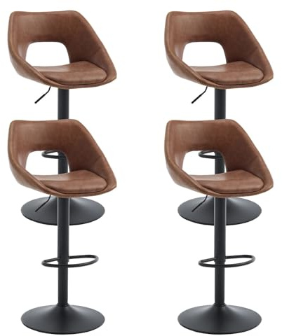 Ya-Home Barhocker 4er Set, Barstühle höhenverstellbar, Kunstleder, Braun | Küchenhocker 360° drehbar, Bistrohocker, Tresenhocker mit Rückenlehne, Bar Stools für Hausbar/Küche