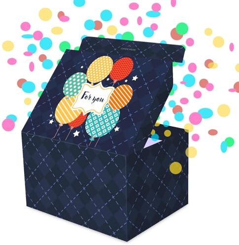 FETTIPOP Geschenkbox DIY Set Explodierende Pop Up Konfetti Box (Mitternachtsblau), Lustige Überraschung zum Verpacken von Geld, Gutscheinen und kleinen Geschenken – 18,5 x 14 x 11 cm