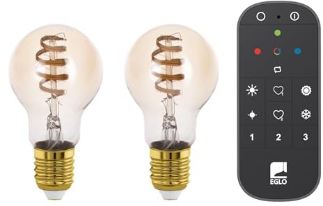 Eglo connect.z Smart Home - Set da 2 lampadine a LED | A60, Matter, E27, ZigBee, controllo via app e vocale con Alexa, telecomando, dimmerabile, bianco caldo-freddo, 7 W, vintage