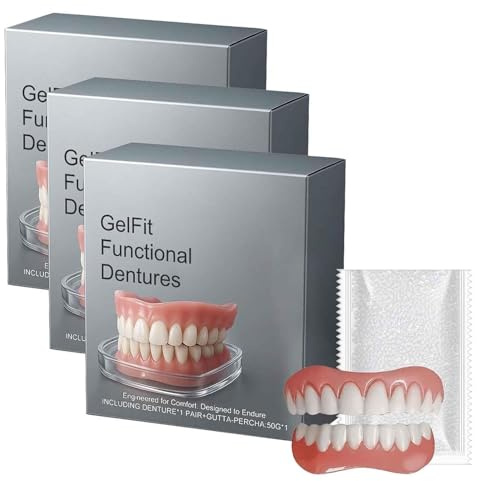 Prothèses dentaires fonctionnelles Comfort-Fit, prothèses supérieures et inférieures réglables pour hommes et femmes, ensemble de prothèses dentaires en silicone multifonctionnelles (3 Pcs)