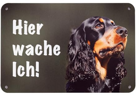 Cocker Spaniel schwarz-braun Jagdspaniel „Hier wache ich!“ Hundeschild – Wetterfestes Warnschild für Gartenzaun, Tor und Grundstück – Aluverbund, 24 x 16 cm – Made in Germany