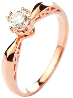 Stfery Bague de fiançailles en or rose 9 carats avec solitaire couronne classique pour elle, alliance avec diamant naturel rond 0,3 ct en or véritable 9 carats, taille 10