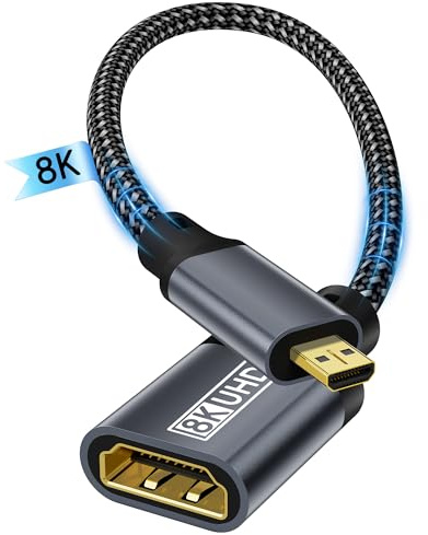 8K Micro HDMI auf HDMI,20cm Adapter 8K@60Hz 4K@240Hz Micro HDMI 2.1 Adapter eARC Dolby Atmos HDR Ultra High Speed HDCP Kompatibel mit Raspberry Pi 5/4 Hero 7 Kamera DSLR,Laptop,PS5,Monitor,G8 G9,HDTV