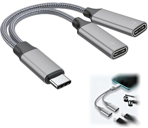 USB C Splitter 2 in 1 Port PD 15W Fast Charging Usb C to Usb c Adapter Type C Male to Dual USB C Female Adapter Data Power Extension Cable Compatible with Laptop Mac Samsung, iPad Pro USB Y Splitte