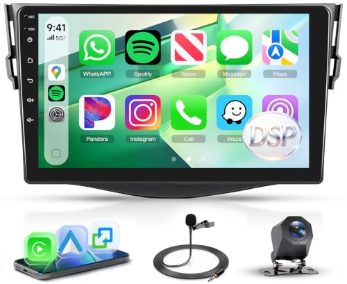 Rimoody Autoradio per Toyota RAV4 2007-2011 Carplay Wireless, 9 Pollici Touchscreen IPS Radio 2 din con Android Auto, Mirror Link, Bluetooth, FM/RDS, DSP, Comandi al Volante Retrocamera