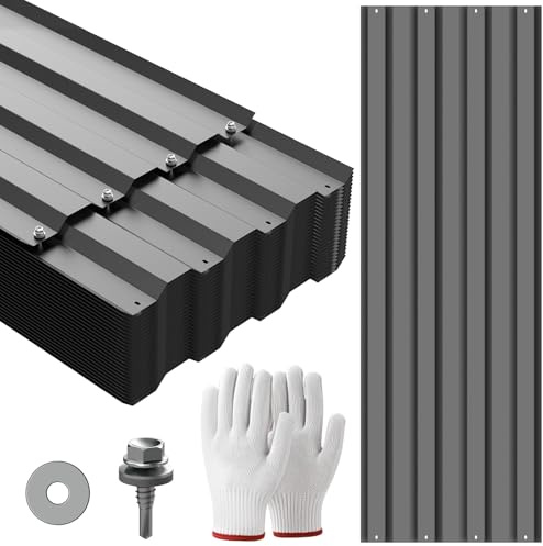 Verdego 25 Stück Trapezblech 108×35cm, Wellblechplatten für Dach 9.45 m², Dachplatten Wetterfest Verzinkter Stahl 0,25mm mit Schrauben und Handschuhe, Dachblech für Gartenhaus Carport, Anthrazit