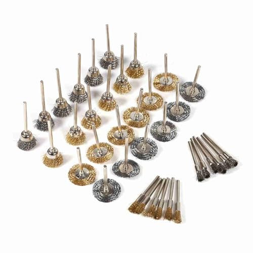 (confezione da 36) Spazzole metalliche pazzola a tazza in acciaio per lucidatura Set di spazzole metalliche per trapano Setole in acciaio ottonato utensili rotanti per lucidatura a penna a tazza