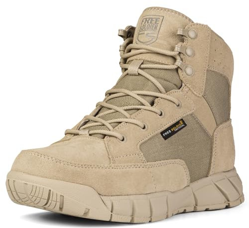 FREE SOLDIER Herren Stiefeletten Ultralight Military Tactical Arbeit Stiefel Knöchelhoch 6 Inch Zoll Spitze bis atmungsaktiv Desert Boots(Tan,39,Dünnschnitt)