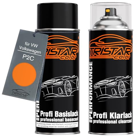 TRISTARcolor Autolack Spraydose für VW/Volkswagen P2C Leuchtorange +1K | Set aus Basislack + Klarlack, Sprühdosen 400ml