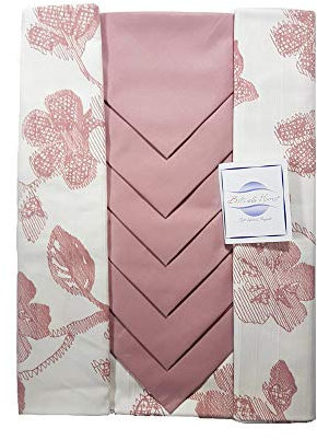 BOTTICELLI HOME - Servizio da Tavola X6 o X12 Tovaglia e Tovaglioli Articolo Fiore Ricamato (Rosa, X6 (150x180))