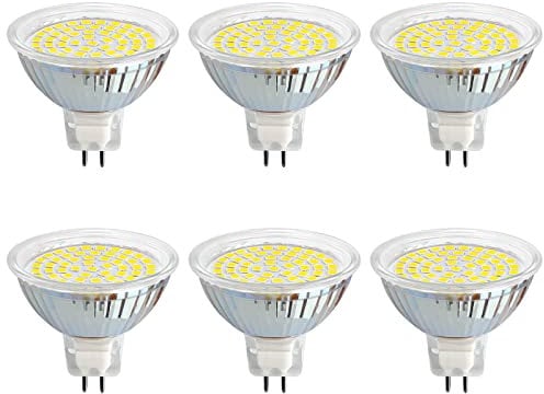 Akynite Leuchtmittel GU5.3 12V 5W Kaltweiß 6000K, 120 Grad, 500lm, GU5.3 35W 50W Halogen Ersatz, 50mm AC DC 12V MR16 LED-Einbaustrahler Kaltweiss für Bad/Küche, nicht dimmbar, 6 Stück