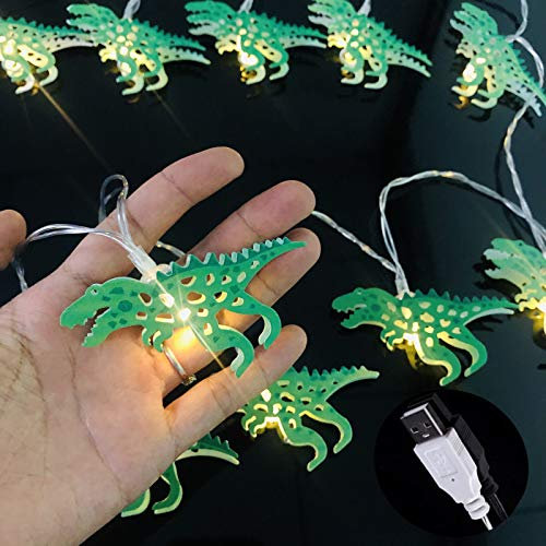 Riaxuebiy Nette Metall Dinosaurier-Lichterketten, Tier-Thema dekorative 20 LEDs USB-betriebenes Lichterketten für Hochzeit Geburtstag Weihnachten Kinderzimmer Ornament (Dinosaurier, USB)