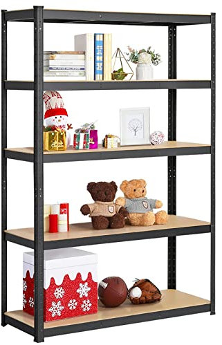 Yaheetech Garage Shelving Units 180cm x 120cm x 45cm Heavy Duty Racking Shelves for Storage-1 Bay, Black 5 Tier, 175KG Per Shelf, 875KG Capacity for Workshop/Shed/Office