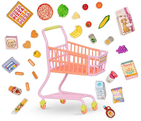 Glitter Girls Puppenzubehör – Einkaufswagen für Puppen Zubehör Set mit Lebensmitteln – Accessoires für 36 cm Puppen, Puppenhaus Puppenmöbel Spielzeug für Kinder ab 3 Jahren