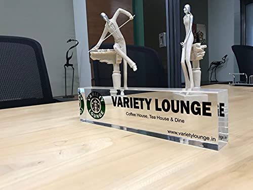 OOCLAS Office Desk Name Plate Personalized | Company Name Plates for Desks on Acrylic Glass Block | Logo, Website, And Brief Info on Acrylic Block | Desk Accessories In Size 12 X 3 X 1.25 In Inches