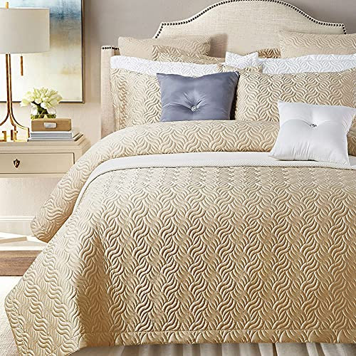 WYHQL 3-teiliges gestepptes Bettdecken-Set mit 2 Kissenbezügen, einfarbiges weiches Wendebettwäsche-Set, waschbare, Pflegeleichte Tagesdecke für Bettüberwurf (Color : Gold, Size : 220x240cm)
